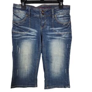 Hydraulic Woman's Capris Jean Size 7/8 Blue Demin Stretch Distressed Low Rise